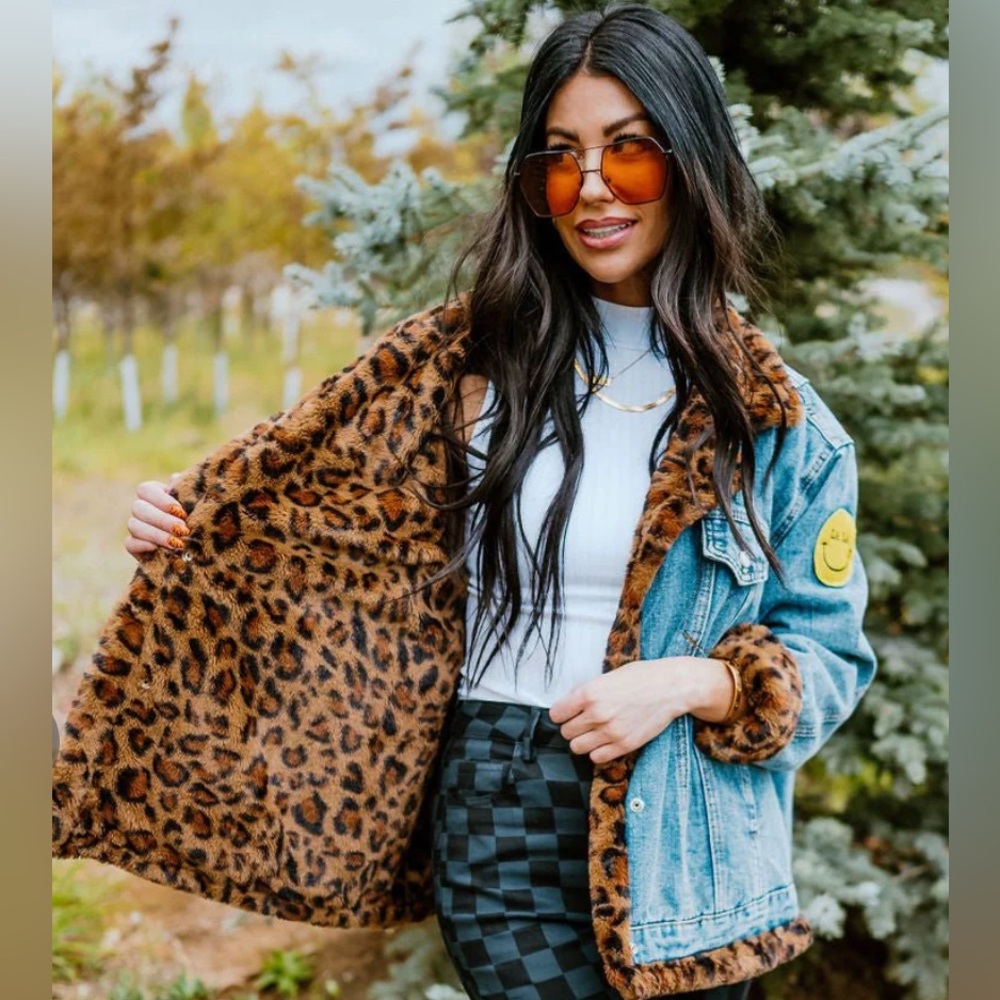 Dressed in Lala Forever Patched Trucker Jacket in Leopard